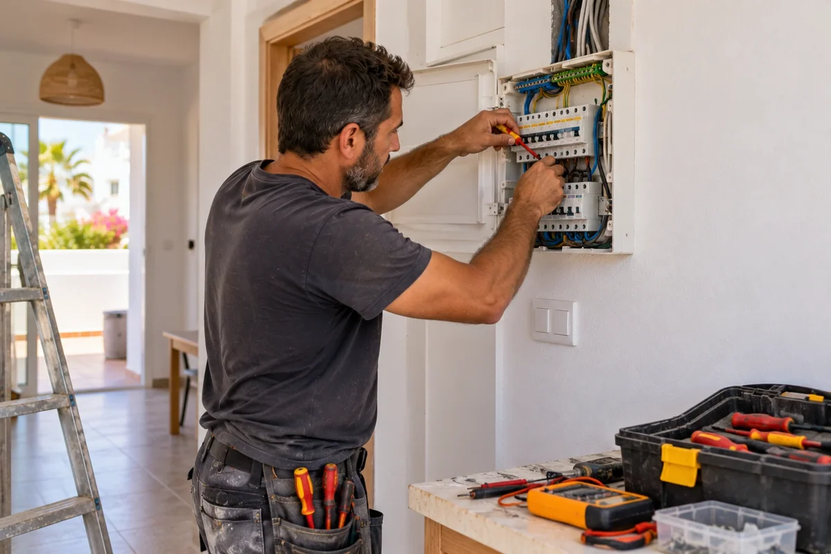 Electrician working on consumer unit